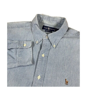 Polo Ralph LAUREN Denim Flesh Pony Western Workwear Shirt Vintage XLT